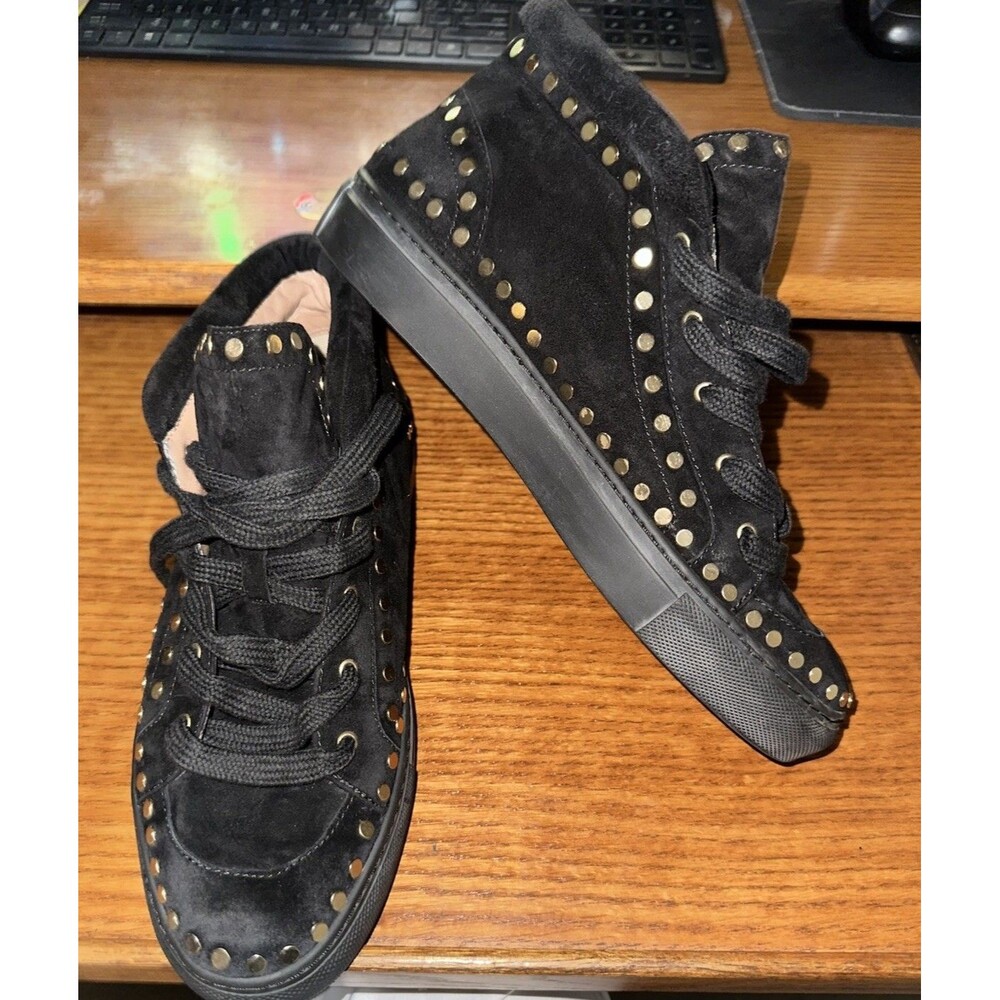 Laurence Dacade Hugh Men’s Gold Flat Studded Shoes Size 41/US8 Black Suede